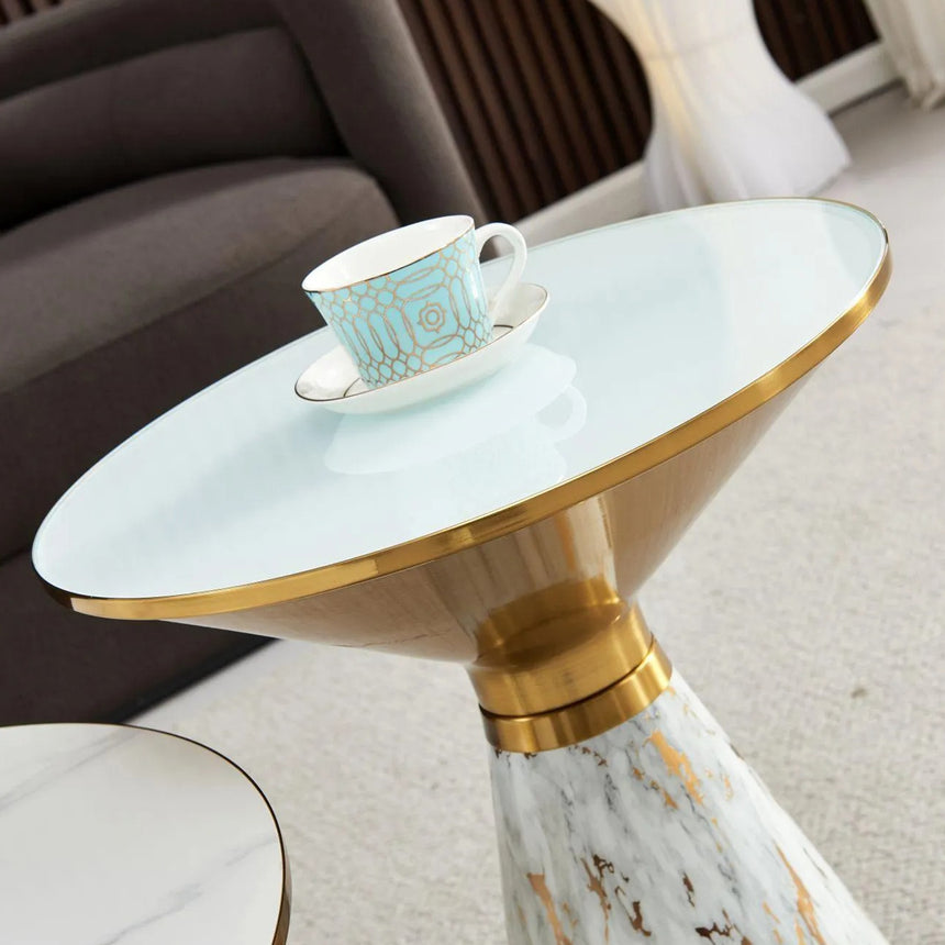 Ferguson White Ceramic Round Side Table with White and Gold Trim