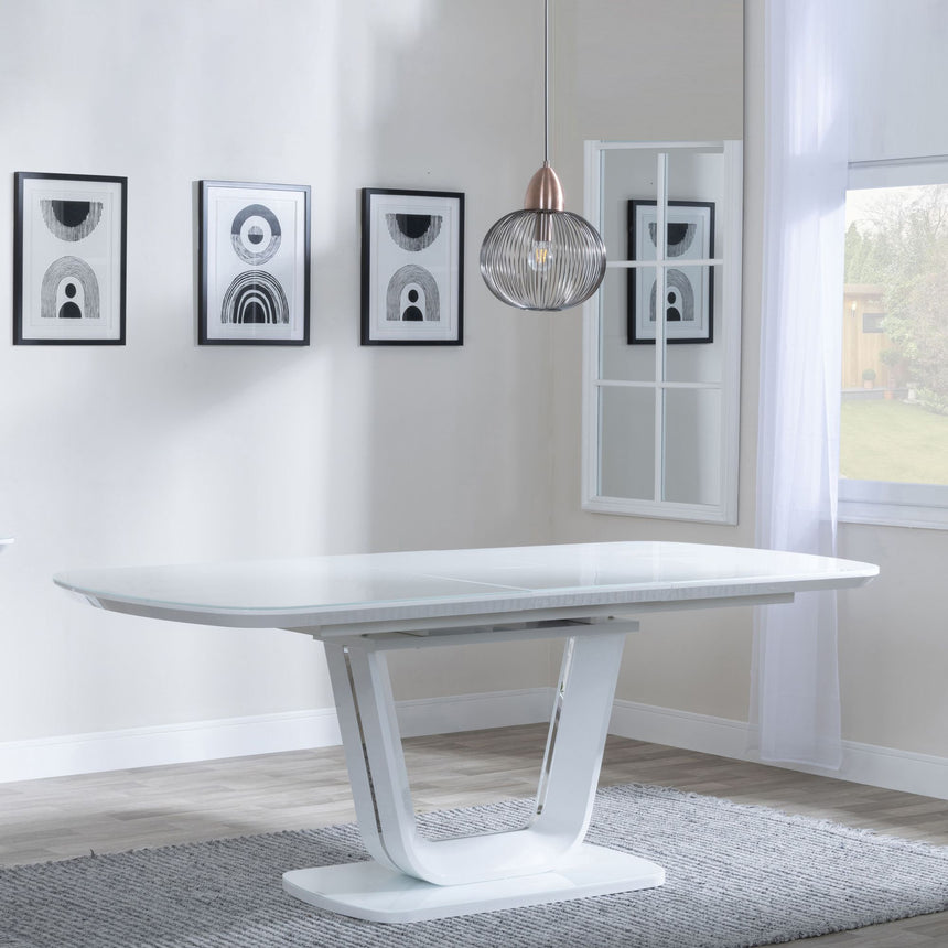 Caserta White Gloss Extending Dining Table with Glass Top - 160cm - 200cm