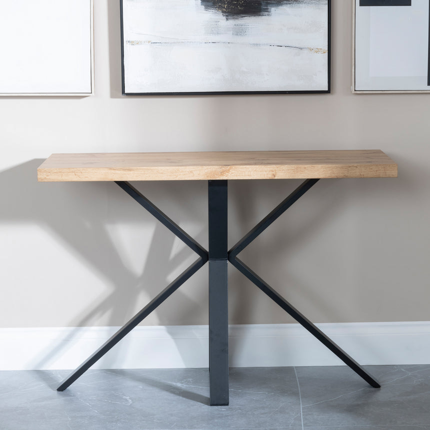 Bologna Industrial Oak Effect Console Table with Black Spider Legs