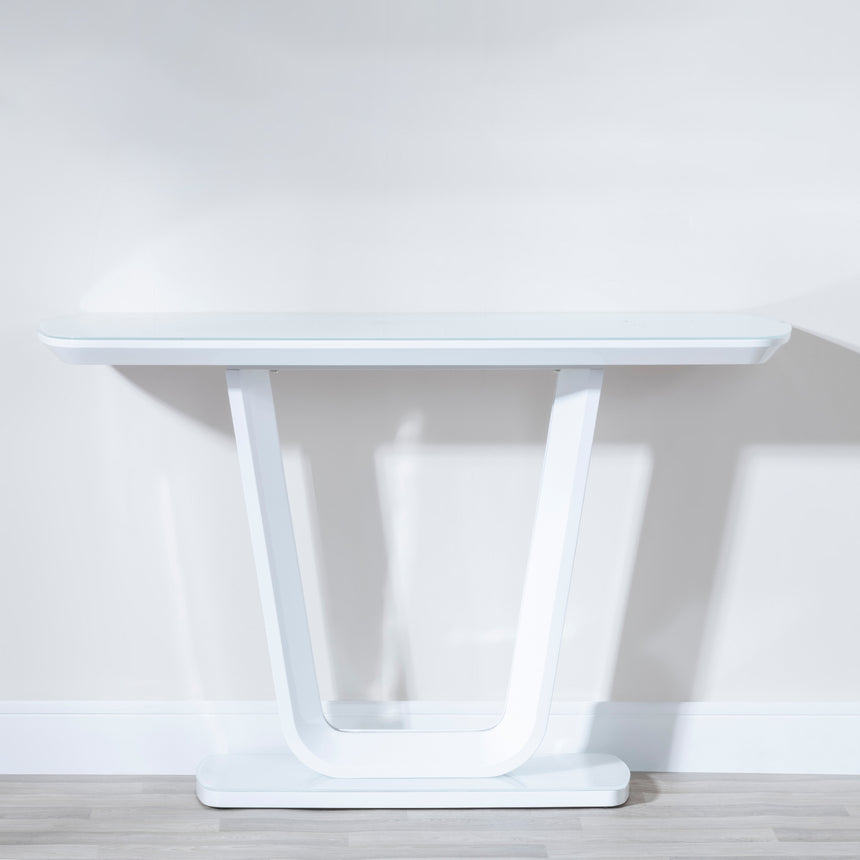 Caserta White Gloss Console Table with Glass Top