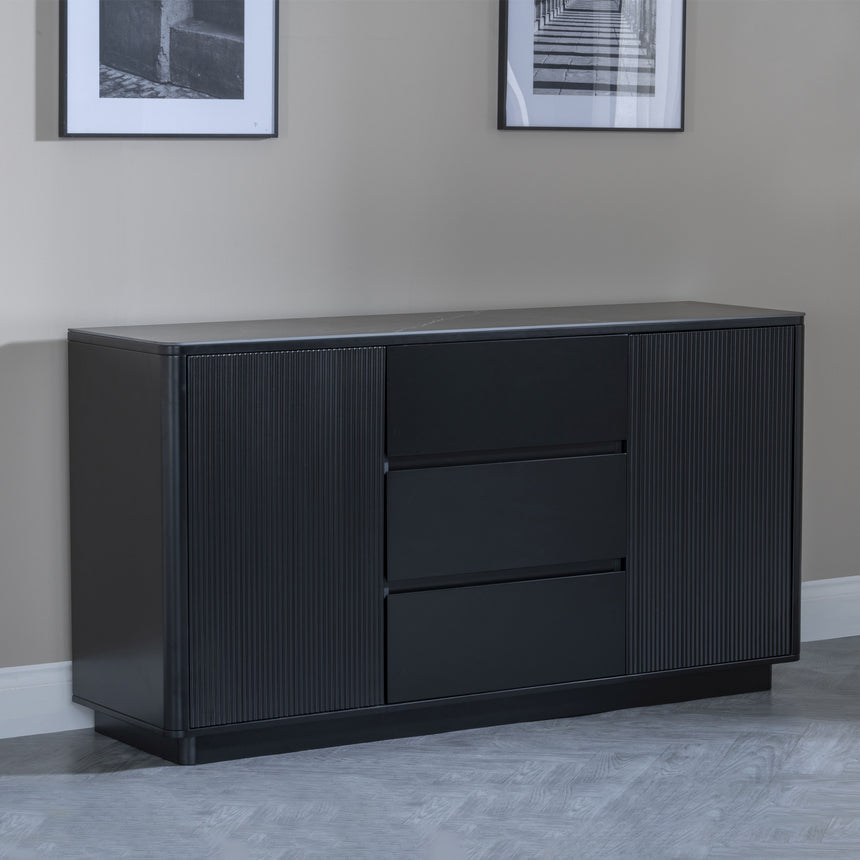 Rivoli Black Ceramic Fluted Large Sideboard