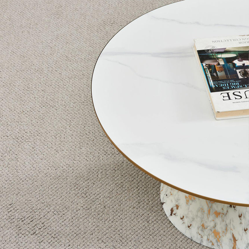 Ferguson White Ceramic Round Coffee Table with White and Gold Trim