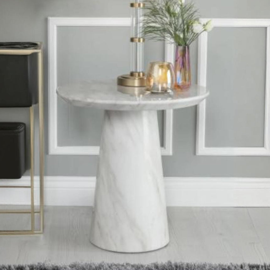 Cesena White Marble Round Side Table