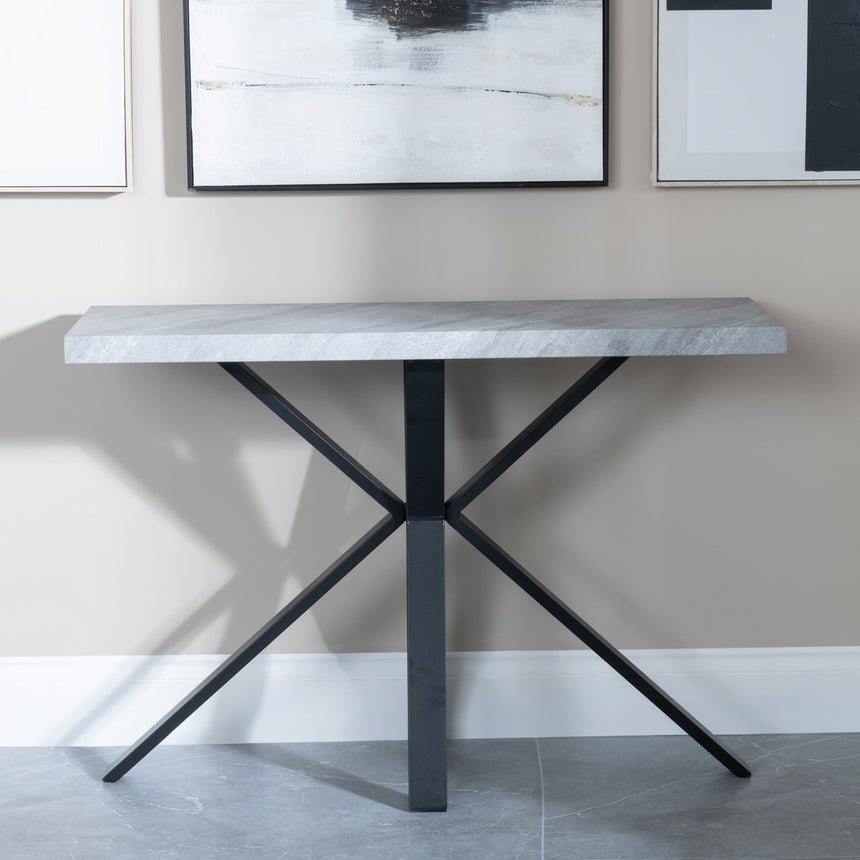 Bobbio Grey Concrete Effect Console Table with Black Spider Legs