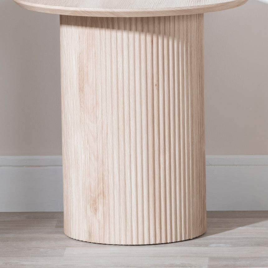 Emilia Fluted Oak Effect Round End Table with Drum Base