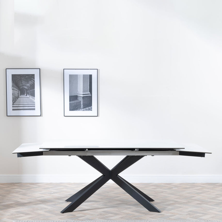 Sutton White Ceramic Extending Dining Table with Black Star Base