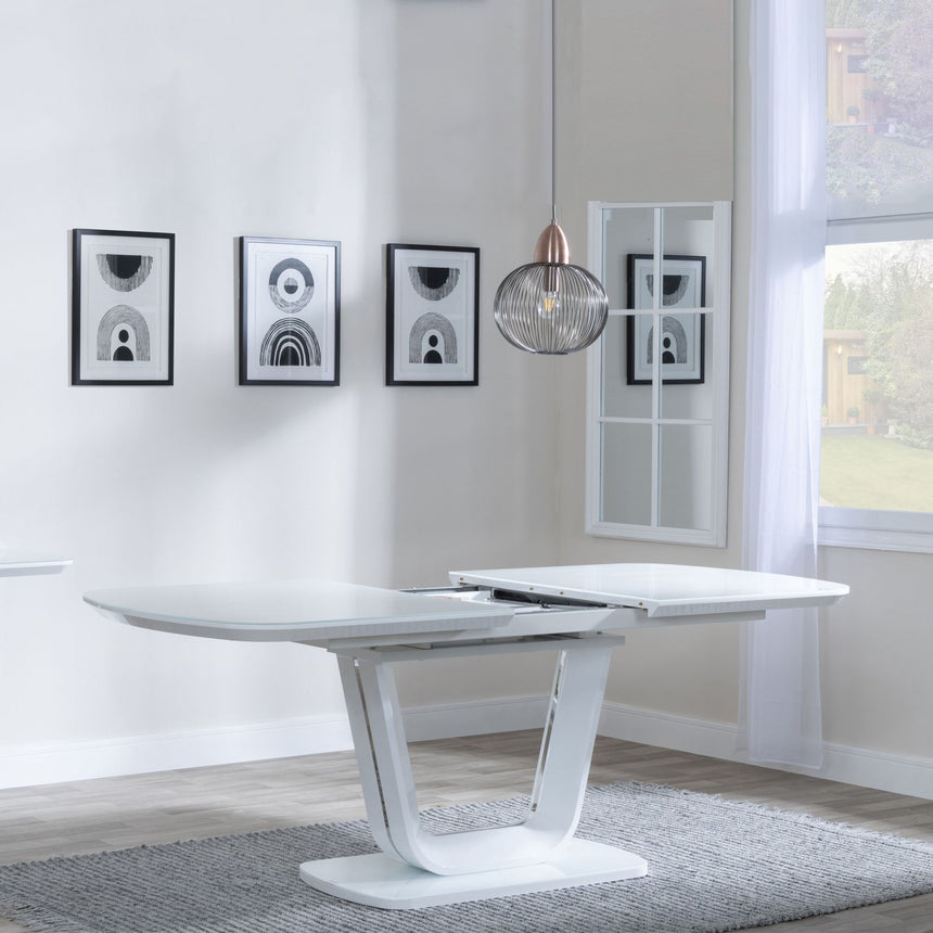 Caserta White Gloss Extending Dining Table with Glass Top - 160cm - 200cm