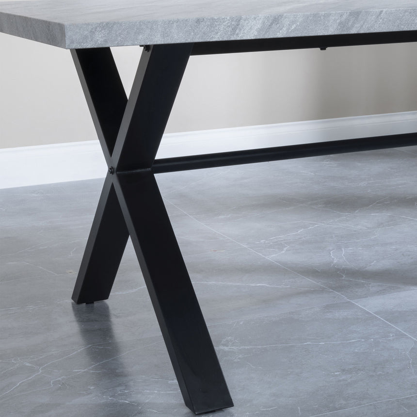 Bobbio Grey Concrete Effect 8 Seater Dining Table with Black Cross Legs