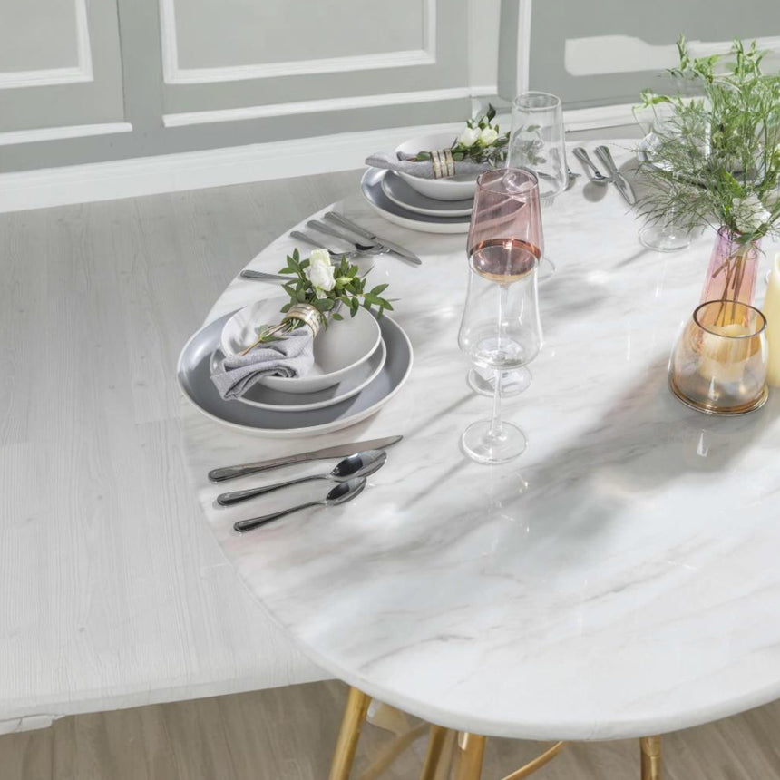 Cesena 130cm White Marble Round Dining Set - Grey Knockerback Chairs