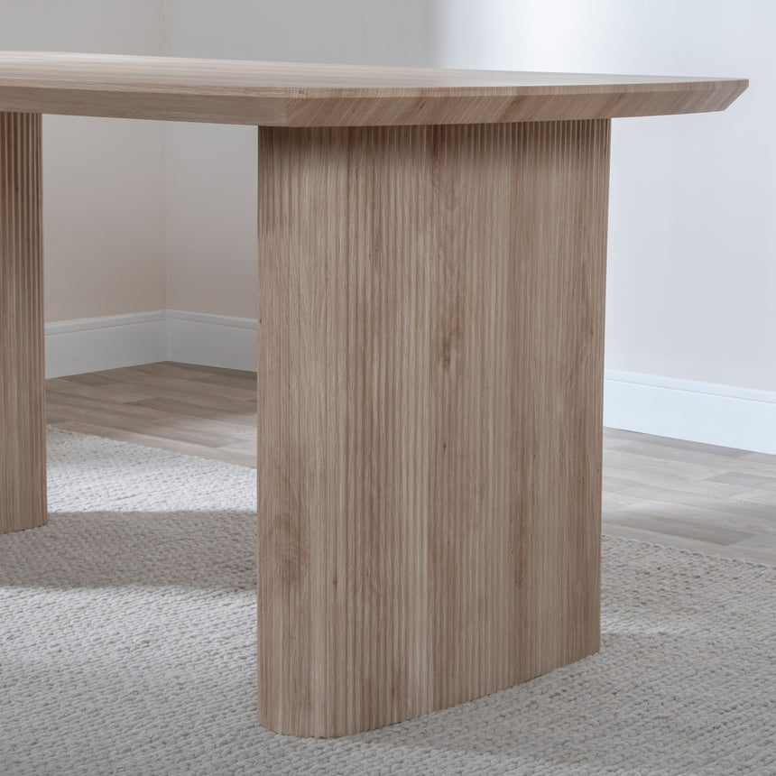 Emilia Fluted 6 Seater Oak Effect Pedestal Dining Table - 160cm