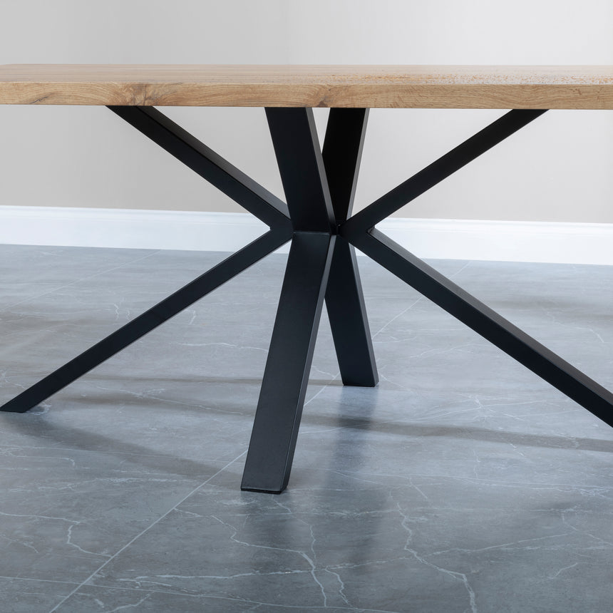 Bologna Industrial Oak Effect 6 Seater Dining Table with Black Spider Legs