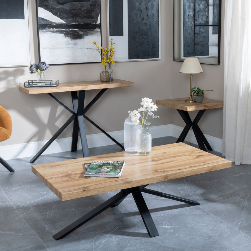 Bologna Industrial Oak Effect Coffee Table with Black Spider Legs