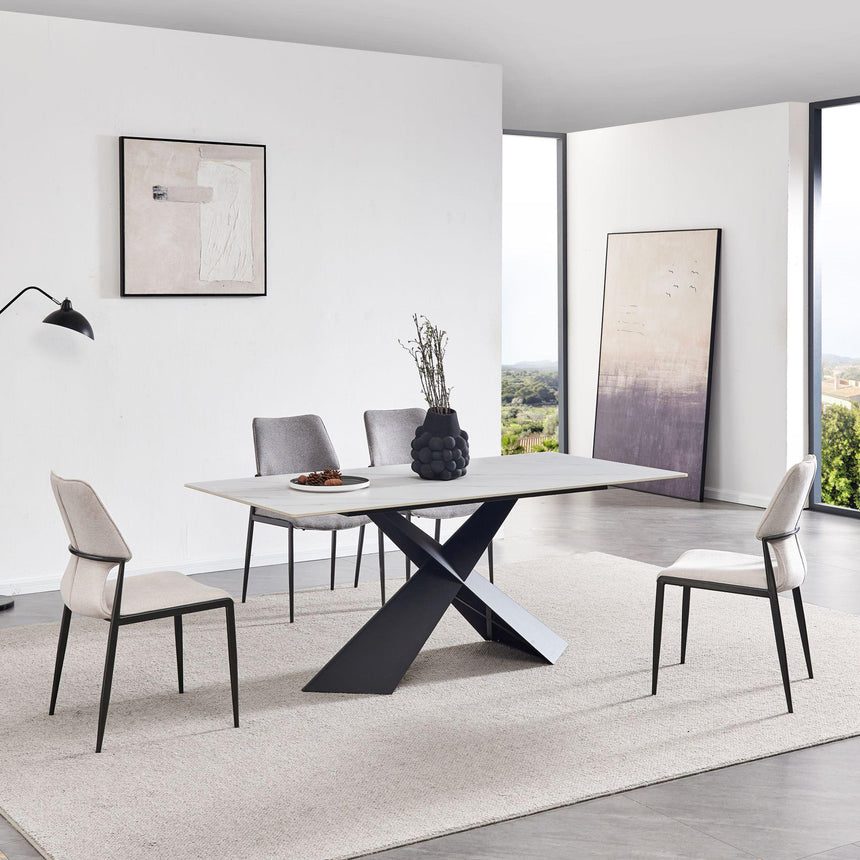 Veneto 180cm White Ceramic Dining Table with Black Cross Base