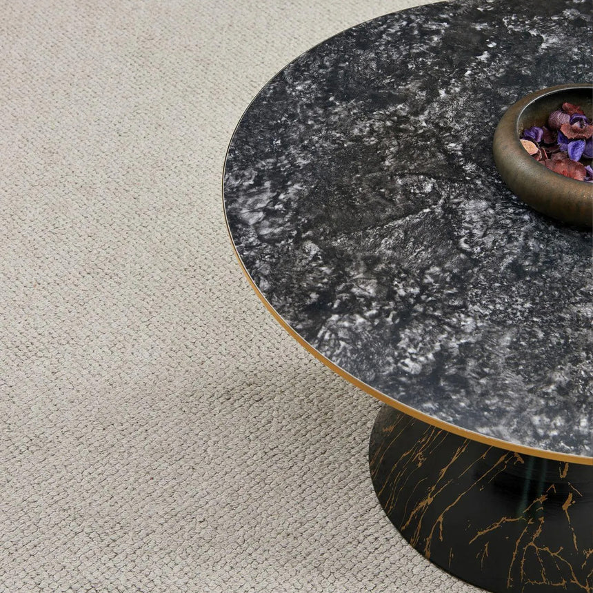 Ferguson Black Ceramic Round Coffee Table with Gold Trim