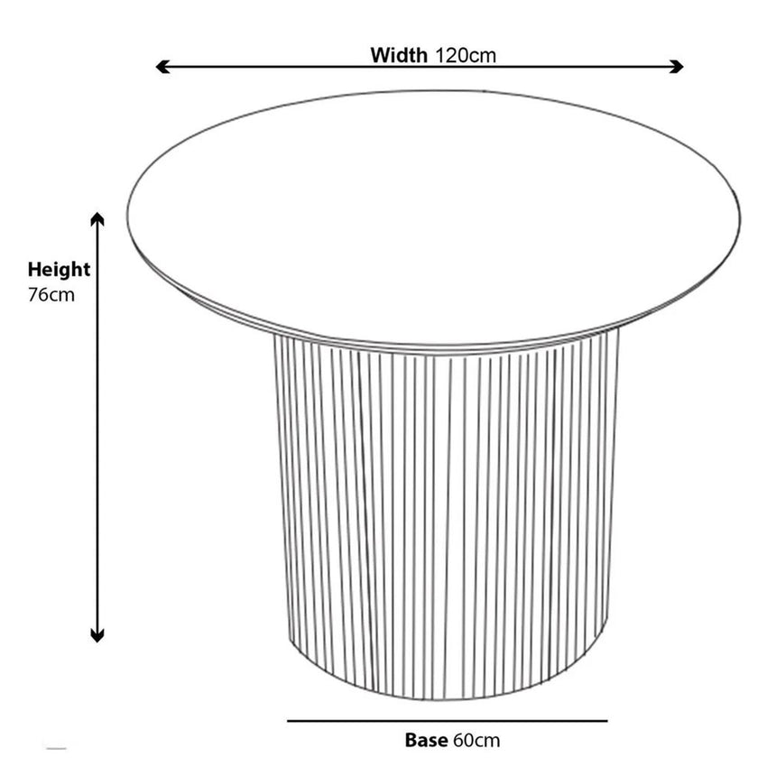 Emilia Fluted 4 Seater Oak Effect Round Dining Table with Drum Base - 120cm