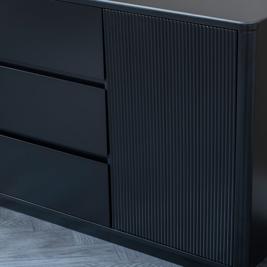 Rivoli Black Ceramic Fluted Large Sideboard