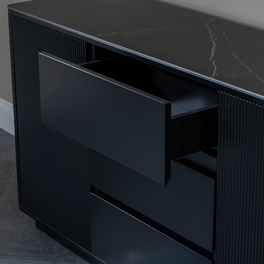 Rivoli Black Ceramic Fluted Large Sideboard