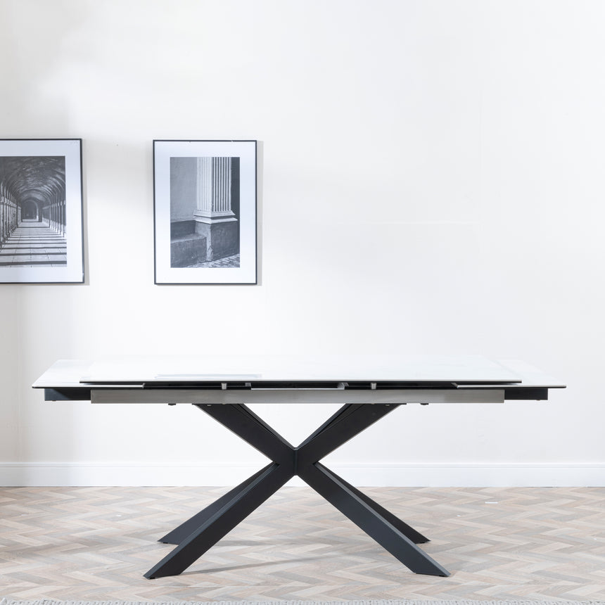 Sutton White Ceramic Extending Dining Table with Black Star Base