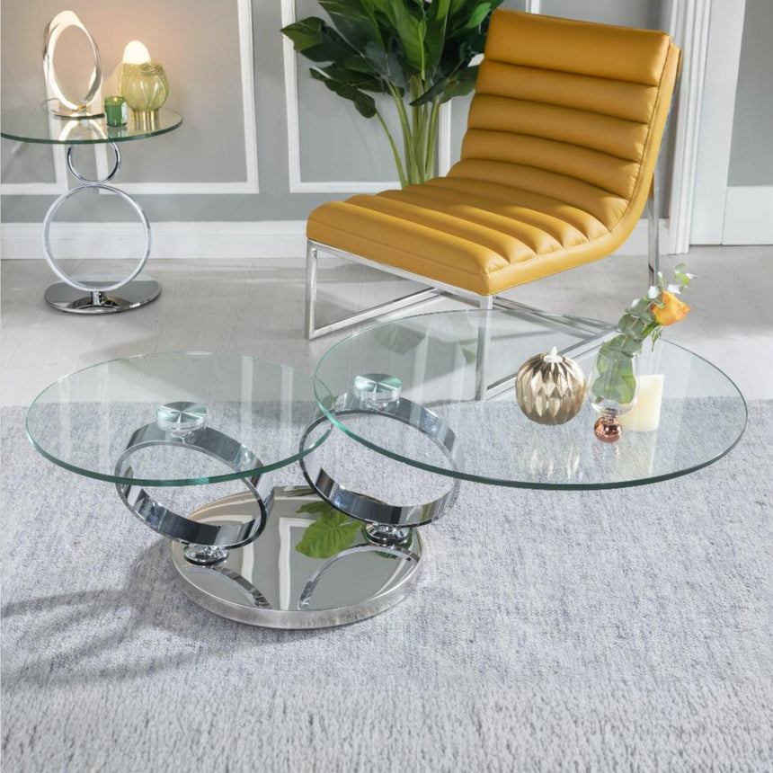 Udine Swivel Glass Top Round Coffee Table