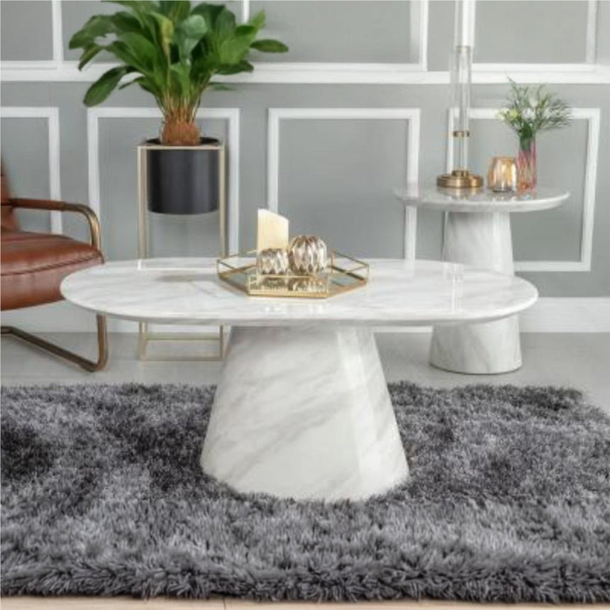 Cesena White Marble Oval Coffee Table