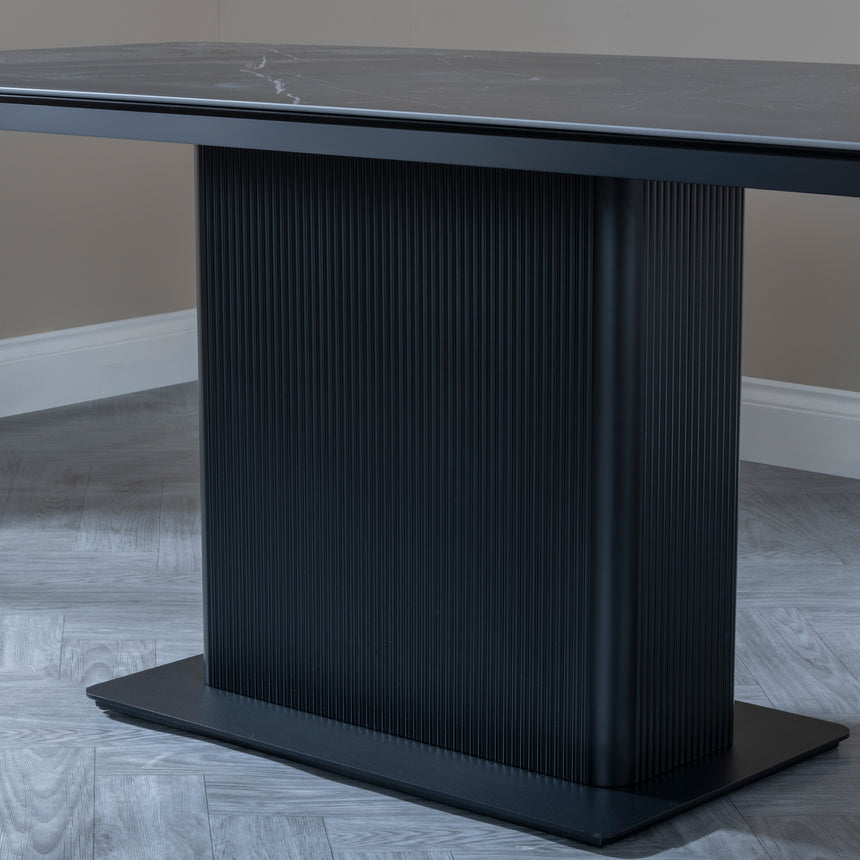 Rivoli 6 Seater Black Ceramic Fluted Dining Table