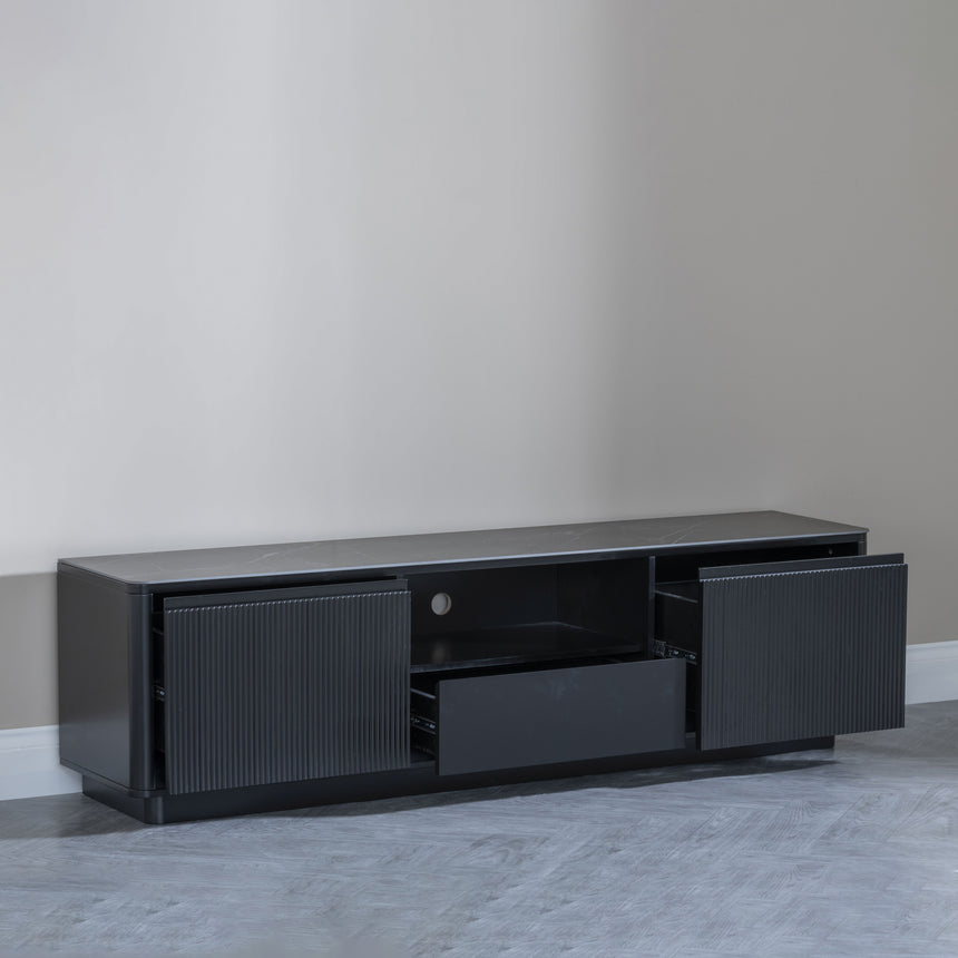 Rivoli Black Ceramic Fluted TV Unit