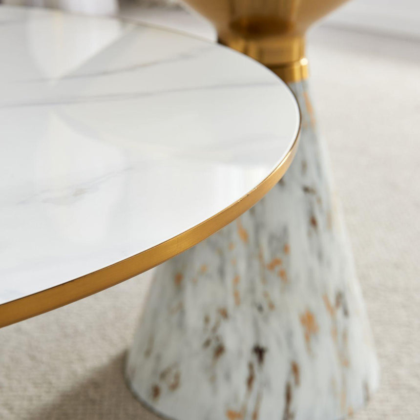 Ferguson White Ceramic Round Coffee Table with White and Gold Trim