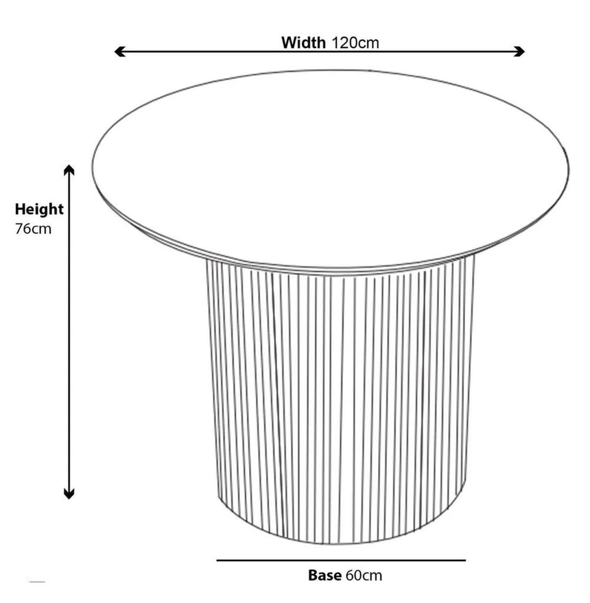 Sorrento Fluted 4 Seater Black Round Dining Table with Drum Base - 120cm