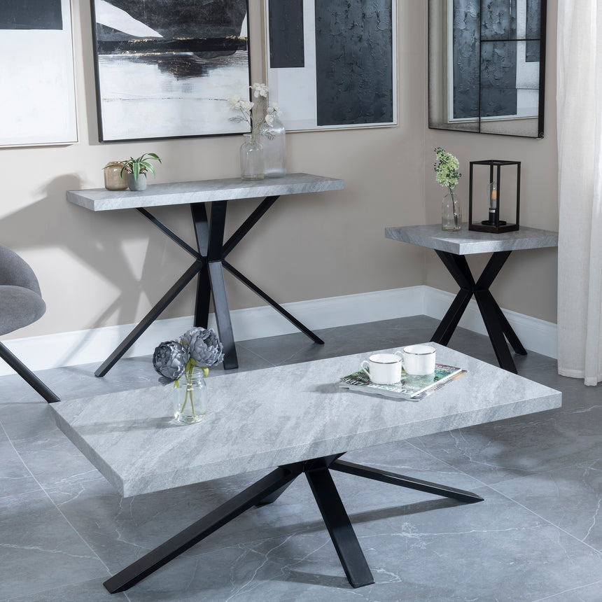 Bobbio Grey Concrete Effect Console Table with Black Spider Legs