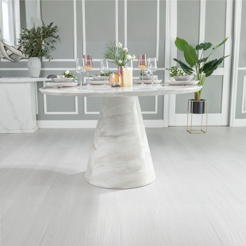 Cesena 4 Seater White Marble Round Dining Table