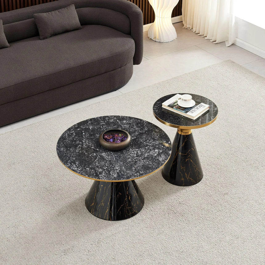 Ferguson Black Ceramic Round Coffee Table with Gold Trim