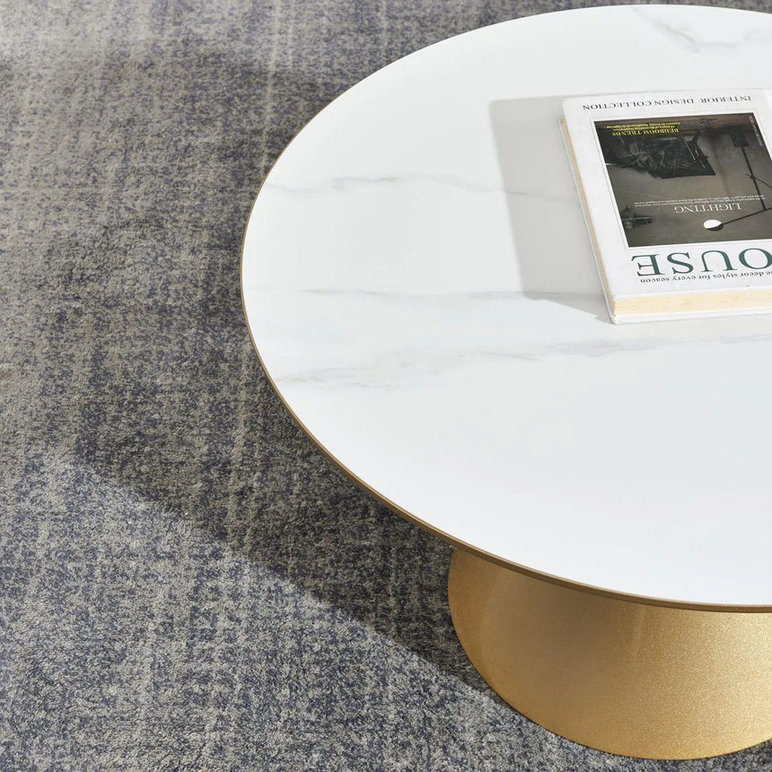 Ferguson White Ceramic Round Coffee Table with Gold Trim