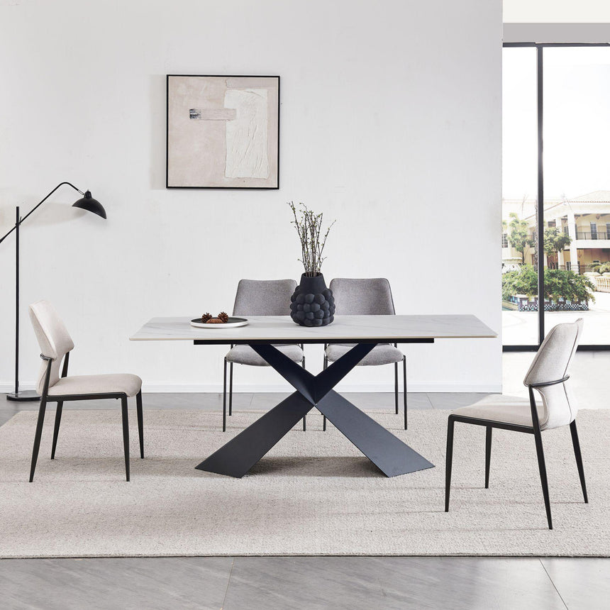 Veneto 180cm White Ceramic Dining Table with Black Cross Base