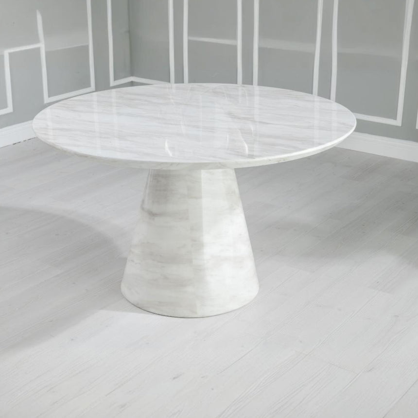 Cesena 130cm White Marble Round Dining Set - Grey Knockerback Chairs