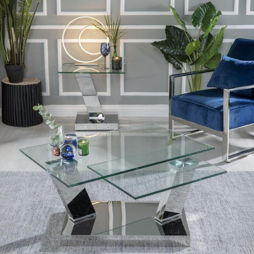 Portofino Swivel Glass Top Coffee Table