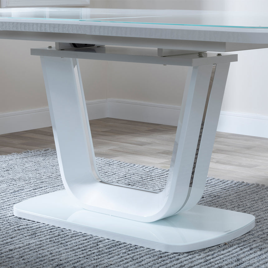 Caserta White Gloss Extending Dining Table with Glass Top - 160cm - 200cm