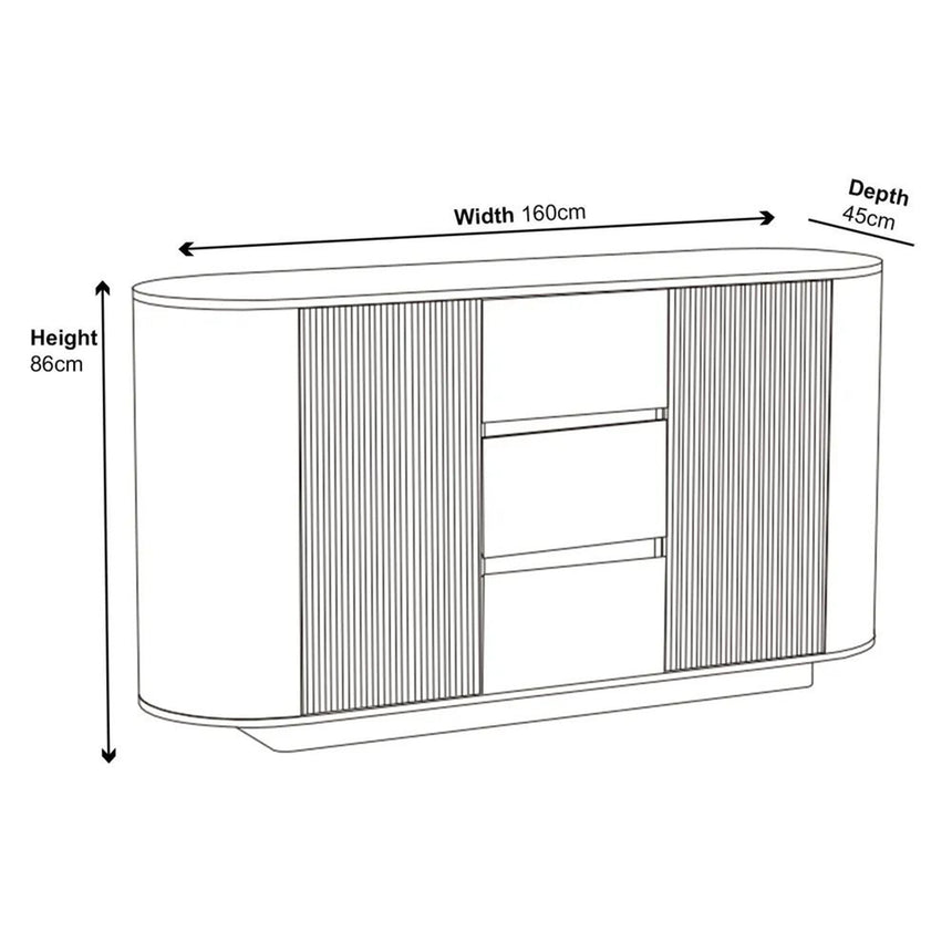 Pavia White Marble Effect Curved Fluted Sideboard