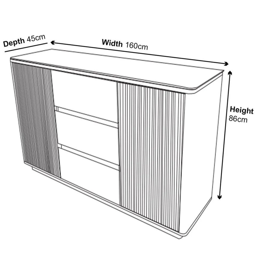 Rivoli Black Ceramic Fluted Large Sideboard