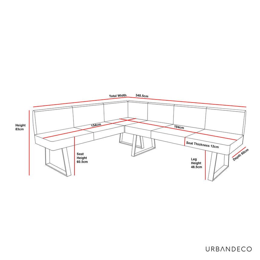 Ambler Dark Grey Fabric Corner Dining Bench - LHF