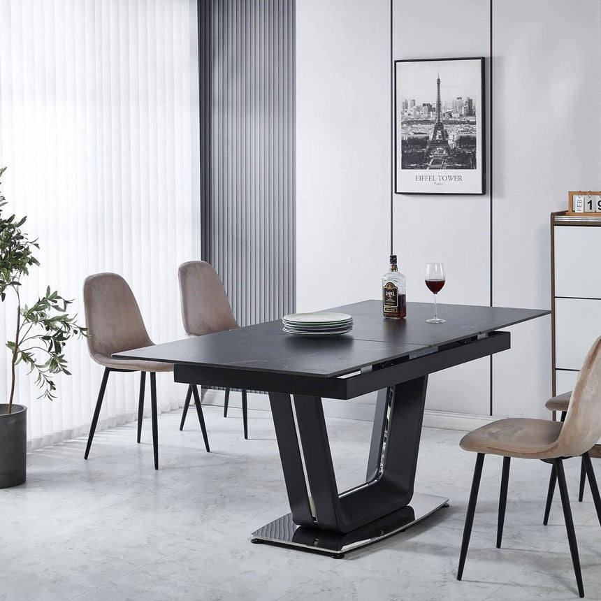 Sicily Black Ceramic Extending Dining Table with Black Cross Base - 140cm-180cm