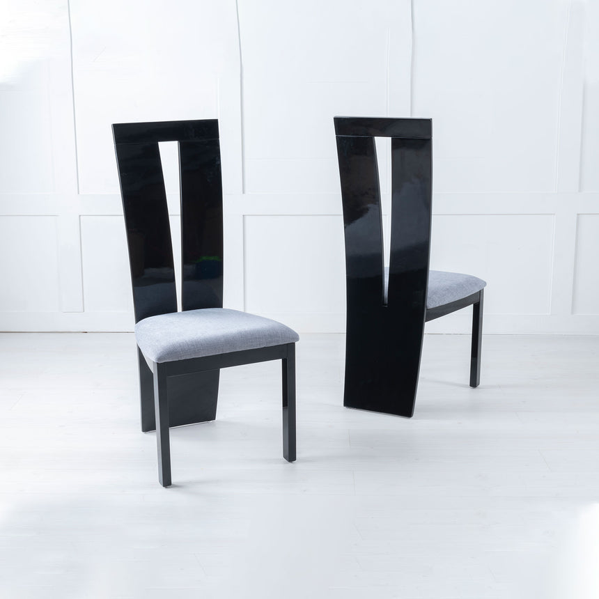 Set of 2 Altadena  Dining Chair, Wooden High Gloss with High Back and Grey Seat Pads