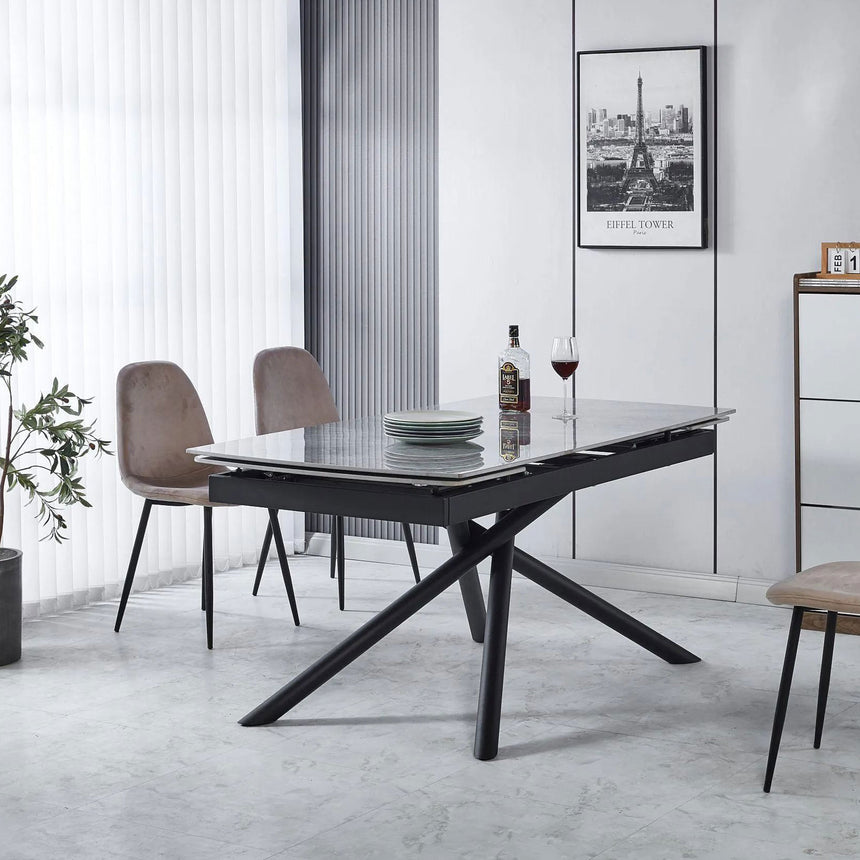 Appleton Grey Ceramic Extending Dining Table with Black Cross Base - 160cm-220cm