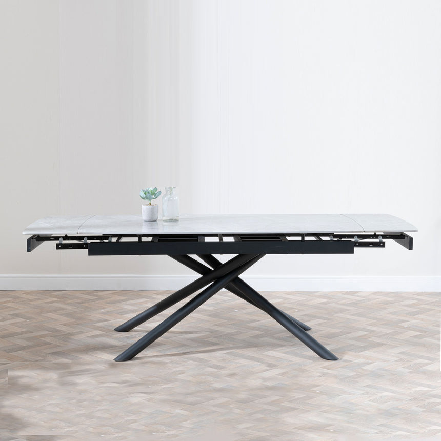 Appleton White Ceramic Extending Dining Table with Black Cross Base - 160cm-220cm