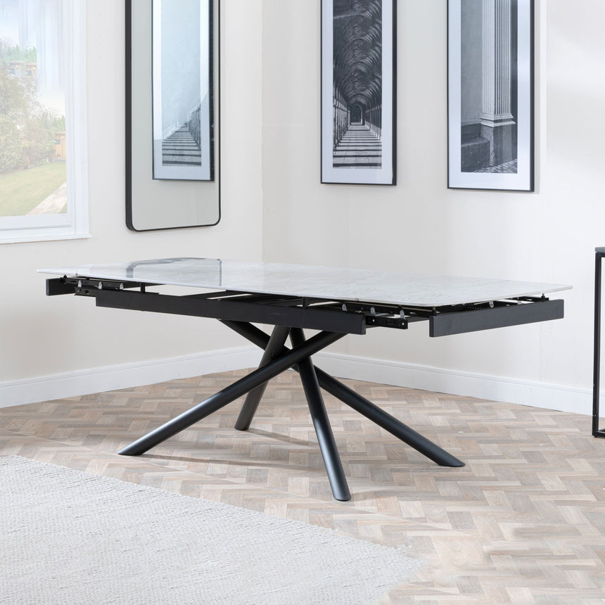 Appleton White Ceramic Extending Dining Table with Black Cross Base - 160cm-220cm