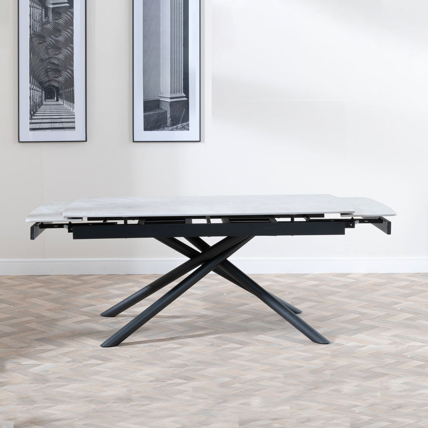 Appleton White Ceramic Extending Dining Table with Black Cross Base - 160cm-220cm