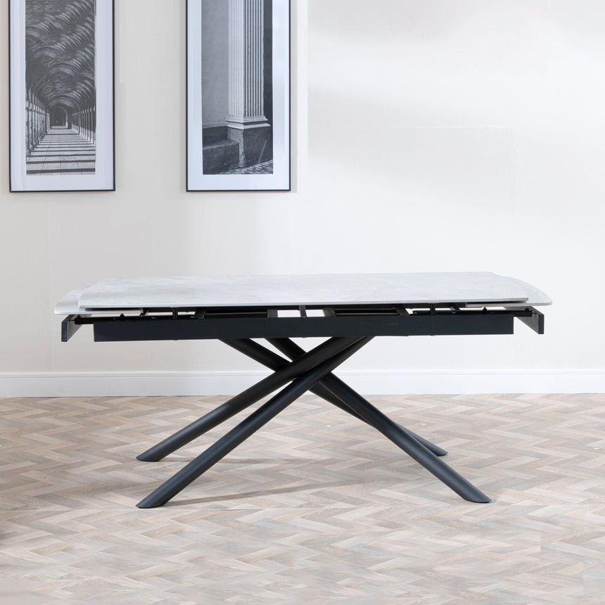 Appleton White Ceramic Extending Dining Table with Black Cross Base - 160cm-220cm