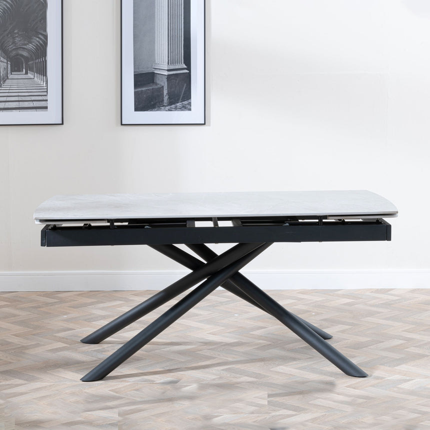 Appleton White Ceramic Extending Dining Table with Black Cross Base - 160cm-220cm