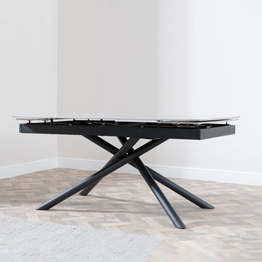 Appleton White Ceramic Extending Dining Table with Black Cross Base - 160cm-220cm