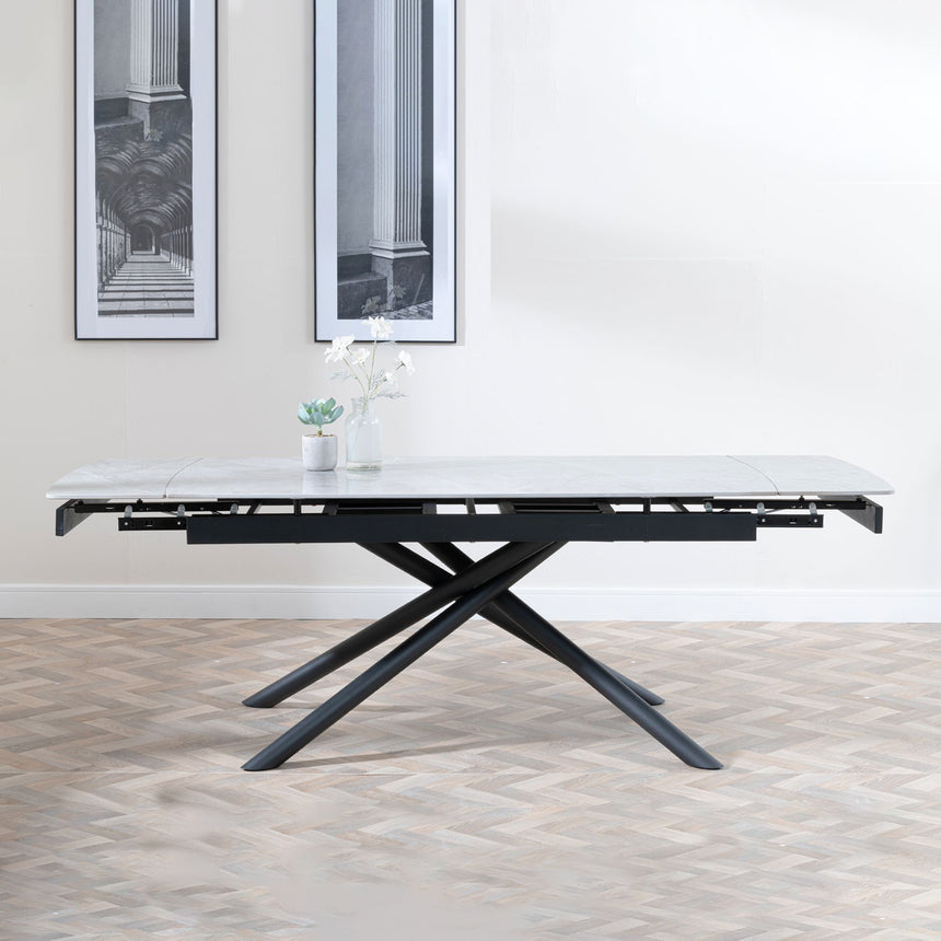 Appleton Grey Ceramic Extending Dining Table with Black Cross Base - 160cm-220cm