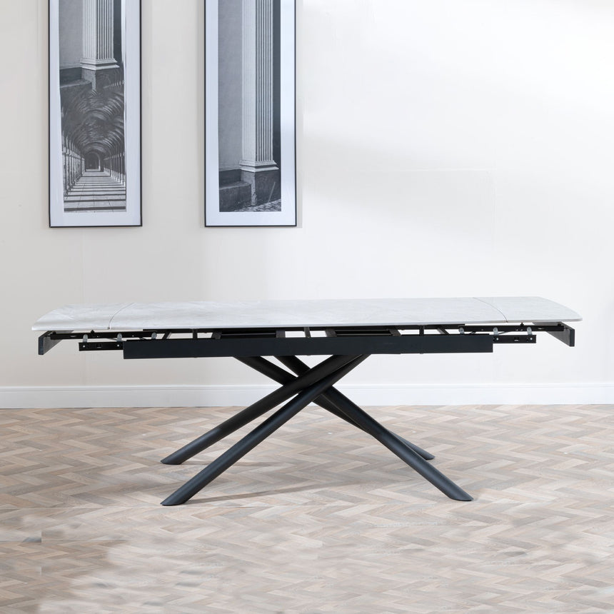 Appleton Grey Ceramic Extending Dining Table with Black Cross Base - 160cm-220cm